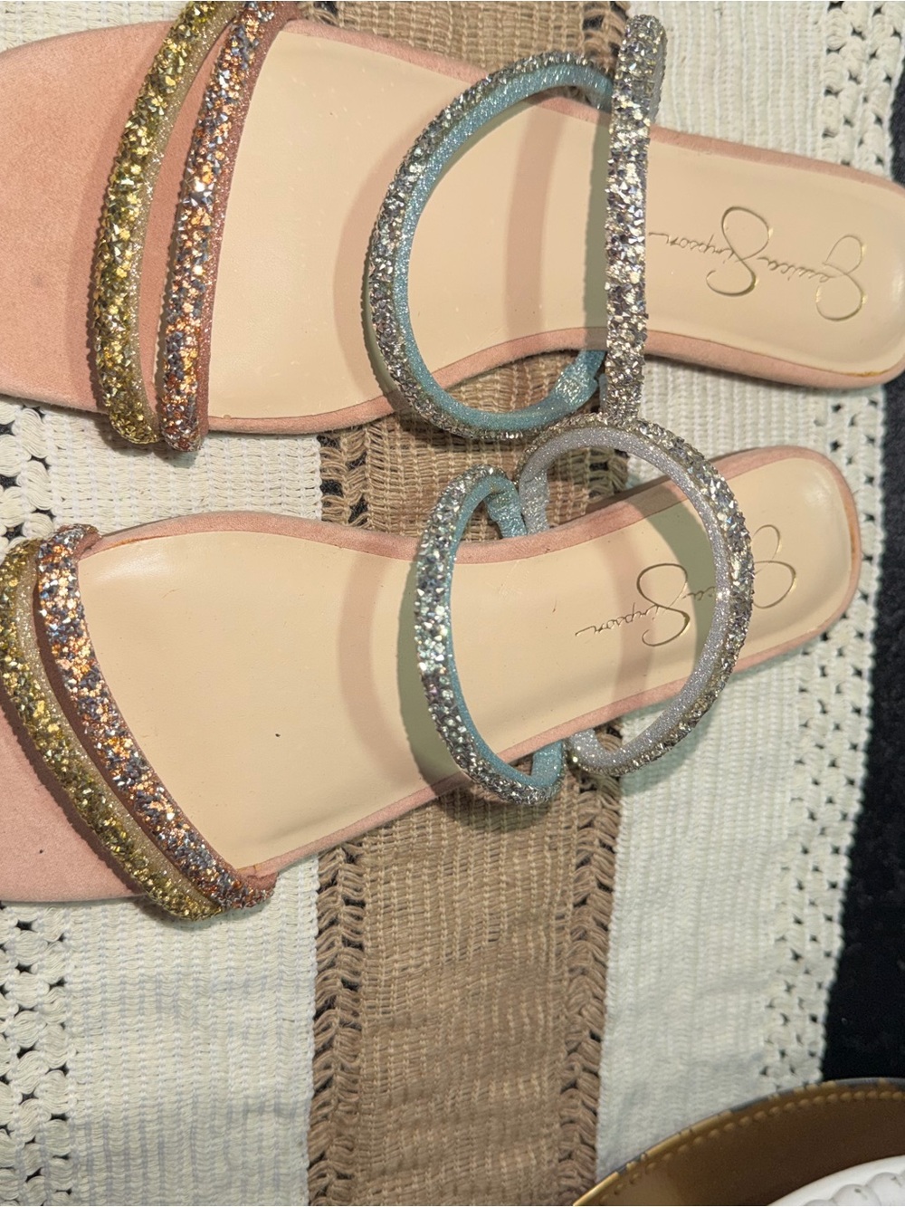 Jessica Simpson Multicolor Glitter Slide Sandals